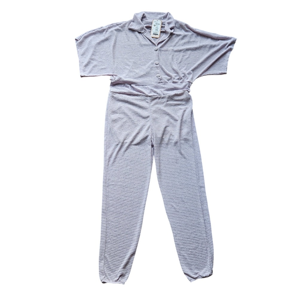 Mafia Brasileira Womens Metallic Striped Jumpsuit Lavender Purple Size M NWT